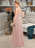 Zoe A-Line V-neck Floor-Length Chiffon Prom Dresses With Ruffle Pockets UKP0014202