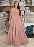 Zoe A-Line V-neck Floor-Length Chiffon Prom Dresses With Ruffle Pockets UKP0014202