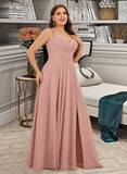 Zoe A-Line V-neck Floor-Length Chiffon Prom Dresses With Ruffle Pockets UKP0014202