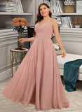 Zoe A-Line V-neck Floor-Length Chiffon Prom Dresses With Ruffle Pockets UKP0014202