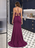 Laura Trumpet/Mermaid V-neck Sweep Train Jersey Prom Dresses With Beading Sequins UKP0014203