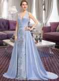 Olga Ball-Gown/Princess V-neck Sweep Train Satin Prom Dresses With Beading Sequins UKP0014204