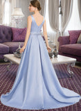 Olga Ball-Gown/Princess V-neck Sweep Train Satin Prom Dresses With Beading Sequins UKP0014204