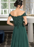 Diamond A-Line Off-the-Shoulder Sweep Train Chiffon Prom Dresses With Sequins Split Front UKP0014205