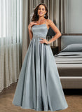 Kate A-Line Scoop Neck Floor-Length Satin Prom Dresses With Beading UKP0014208