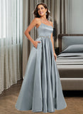 Kate A-Line Scoop Neck Floor-Length Satin Prom Dresses With Beading UKP0014208