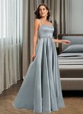 Kate A-Line Scoop Neck Floor-Length Satin Prom Dresses With Beading UKP0014208