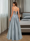 Kate A-Line Scoop Neck Floor-Length Satin Prom Dresses With Beading UKP0014208