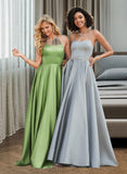 Kate A-Line Scoop Neck Floor-Length Satin Prom Dresses With Beading UKP0014208