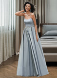 Kate A-Line Scoop Neck Floor-Length Satin Prom Dresses With Beading UKP0014208