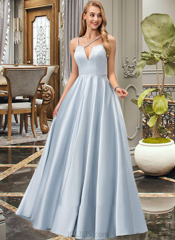 Viola A-line V-Neck Floor-Length Satin Prom Dresses UKP0014209