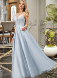 Viola A-line V-Neck Floor-Length Satin Prom Dresses UKP0014209