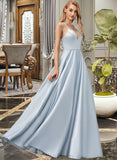 Viola A-line V-Neck Floor-Length Satin Prom Dresses UKP0014209