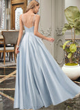 Viola A-line V-Neck Floor-Length Satin Prom Dresses UKP0014209