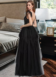 Gianna Ball-Gown/Princess V-Neck Floor-Length Tulle Prom Dresses With Feather Sequins UKP0014210