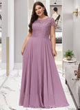 Isabela A-Line Scoop Neck Floor-Length Chiffon Lace Prom Dresses With Pockets UKP0014213