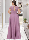 Isabela A-Line Scoop Neck Floor-Length Chiffon Lace Prom Dresses With Pockets UKP0014213