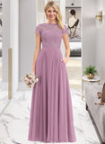 Isabela A-Line Scoop Neck Floor-Length Chiffon Lace Prom Dresses With Pockets UKP0014213