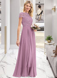 Isabela A-Line Scoop Neck Floor-Length Chiffon Lace Prom Dresses With Pockets UKP0014213