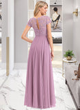 Isabela A-Line Scoop Neck Floor-Length Chiffon Lace Prom Dresses With Pockets UKP0014213