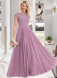 Isabela A-Line Scoop Neck Floor-Length Chiffon Lace Prom Dresses With Pockets UKP0014213