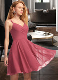 Savannah A-Line V-neck Short/Mini Chiffon Prom Dresses With Ruffle UKP0014214