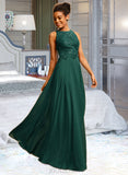 Logan A-Line Scoop Neck Floor-Length Chiffon Prom Dresses With Lace Sequins Split Front UKP0014215