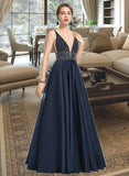 Alexandra Ball-Gown/Princess V-Neck Floor-Length Satin Prom Dresses With Beading Sequins UKP0014216