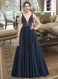 Alexandra Ball-Gown/Princess V-Neck Floor-Length Satin Prom Dresses With Beading Sequins UKP0014216