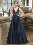 Alexandra Ball-Gown/Princess V-Neck Floor-Length Satin Prom Dresses With Beading Sequins UKP0014216