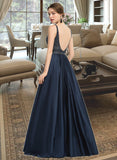 Alexandra Ball-Gown/Princess V-Neck Floor-Length Satin Prom Dresses With Beading Sequins UKP0014216