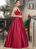 Sandy Ball-Gown/Princess V-Neck Floor-Length Satin Prom Dresses UKP0014218