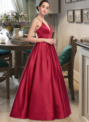 Sandy Ball-Gown/Princess V-Neck Floor-Length Satin Prom Dresses UKP0014218