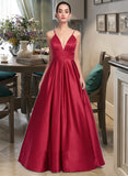 Sandy Ball-Gown/Princess V-Neck Floor-Length Satin Prom Dresses UKP0014218