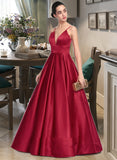 Sandy Ball-Gown/Princess V-Neck Floor-Length Satin Prom Dresses UKP0014218