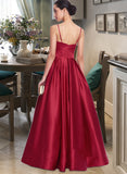 Sandy Ball-Gown/Princess V-Neck Floor-Length Satin Prom Dresses UKP0014218