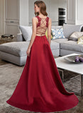 Skyler Ball-Gown/Princess V-neck Sweep Train Satin Prom Dresses With Sequins Split Front UKP0014219