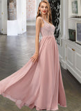 Scarlett A-Line V-neck Floor-Length Chiffon Prom Dresses With Beading Sequins Split Front UKP0014221