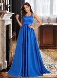 Rylie A-Line Scoop Neck Sweep Train Satin Prom Dresses UKP0014222