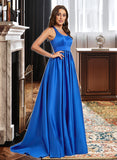 Rylie A-Line Scoop Neck Sweep Train Satin Prom Dresses UKP0014222