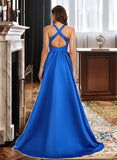 Rylie A-Line Scoop Neck Sweep Train Satin Prom Dresses UKP0014222