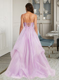 Savanah Ball-Gown/Princess V-Neck Sweep Train Organza Prom Dresses UKP0014226