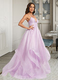 Savanah Ball-Gown/Princess V-Neck Sweep Train Organza Prom Dresses UKP0014226