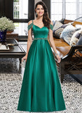 Joselyn Ball-Gown/Princess V-neck Floor-Length Satin Prom Dresses With Beading Sequins UKP0014228