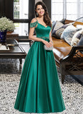 Joselyn Ball-Gown/Princess V-neck Floor-Length Satin Prom Dresses With Beading Sequins UKP0014228