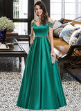 Joselyn Ball-Gown/Princess V-neck Floor-Length Satin Prom Dresses With Beading Sequins UKP0014228