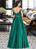 Joselyn Ball-Gown/Princess V-neck Floor-Length Satin Prom Dresses With Beading Sequins UKP0014228