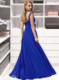 Kinley A-Line Scoop Neck Floor-Length Chiffon Prom Dresses With Lace Sequins UKP0014229