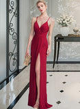 Raegan Sheath/Column V-neck Floor-Length Jersey Prom Dresses With Ruffle UKP0014233