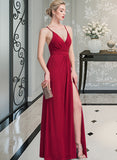 Raegan Sheath/Column V-neck Floor-Length Jersey Prom Dresses With Ruffle UKP0014233